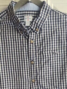 Vineyard Vines Boys Navy and White Gingham Button-Down Shirt. Size 16 (XL)